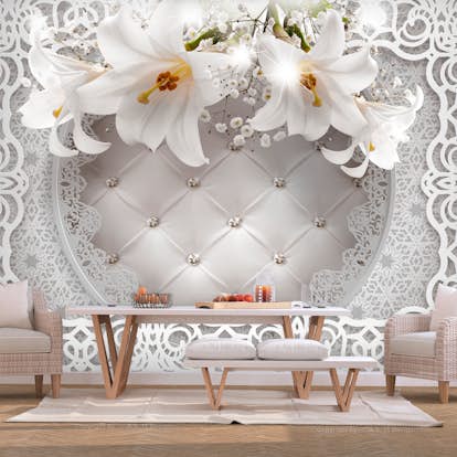 Fototapet Arkiio Självhäftande Lilies And Quilted Background