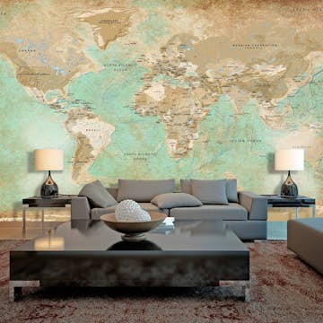 Fototapet Arkiio Självhäftande Turquoise World Map II 490x280