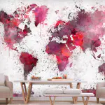 Fototapet Arkiio Självhäftande World Map Red Watercolors
