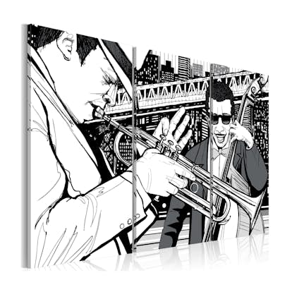 Tavla Arkiio Jazzkonsert På Bakgrunden Av New York Skyskrapor