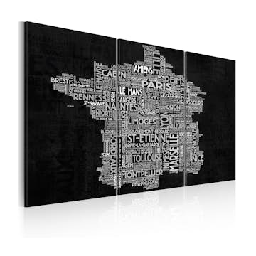 Tavla Arkiio Text Map Of France On The Black Background Triptych