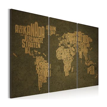 Tavla Arkiio Kartan Över Världen Tyska Språket Beige Kontinenter Triptych