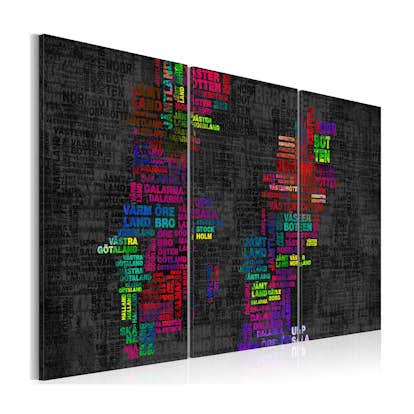 Tavla Arkiio Karta Över Sverige Färgade Namn Städer Triptych