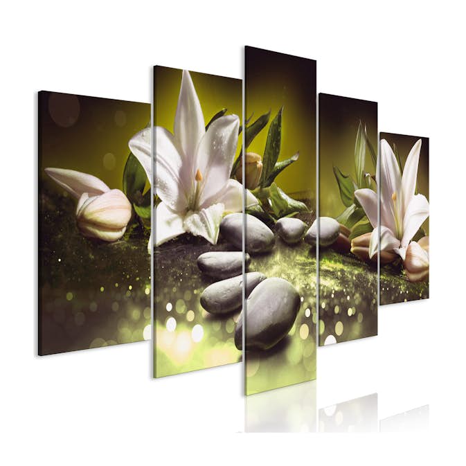 Tavla Arkiio Lilies And Stones Wide Green 5 delar