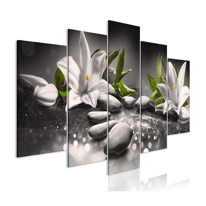 Tavla Arkiio Lilies And Stones Wide Grey 5 delar