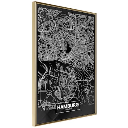 Poster Artgeist Affisch Dark Map of Hamburg