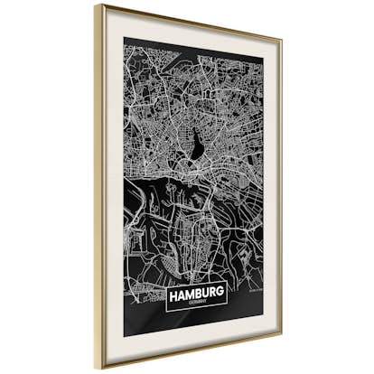 Poster Artgeist Affisch Dark Map of Hamburg