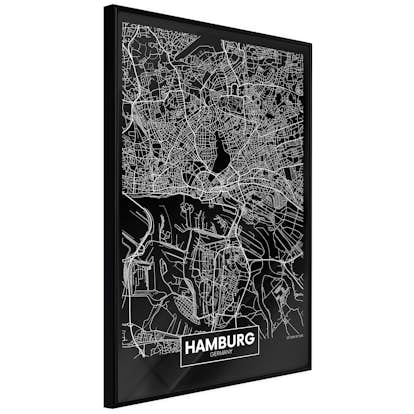 Poster Artgeist Affisch Dark Map of Hamburg