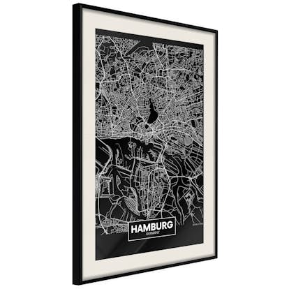 Poster Artgeist Affisch Dark Map of Hamburg