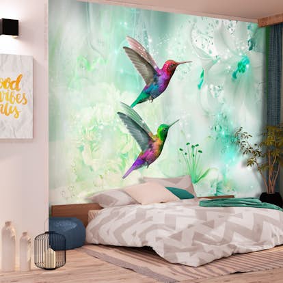Fototapet Arkiio Självhäftande Colourful Hummingbirds Green