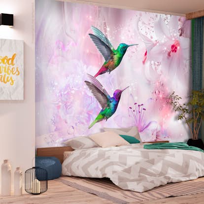 Fototapet Arkiio Självhäftande Colourful Hummingbirds Purple