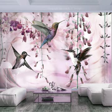 Fototapet Arkiio Självhäftande Flying Hummingbirds Pink