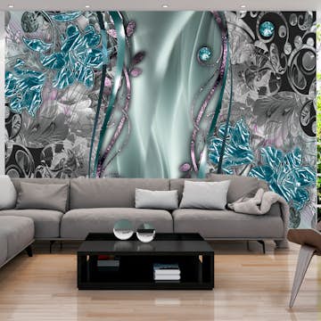 Fototapet Arkiio Självhäftande Floral Curtain Turquoise