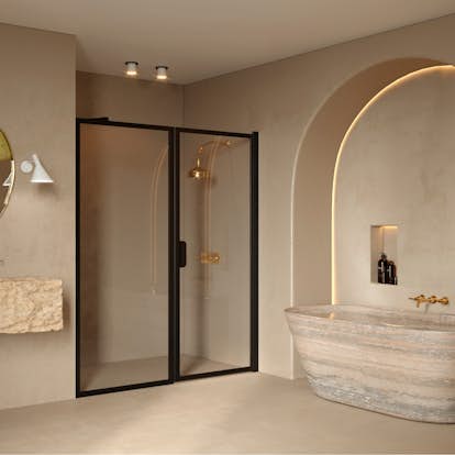 Duschdörr Hietakari Bläk 740 New York Nisch Fast Vägg och Vändbar Dörr