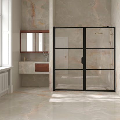 Duschdörr Hietakari Bläk 745 Tokyo Nisch Fast Vägg och Vändbar Dörr