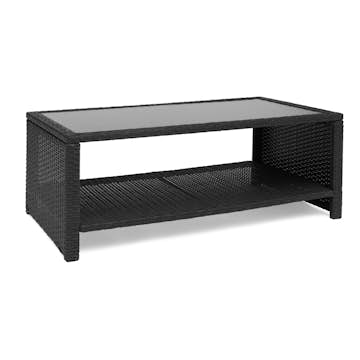 Loungebord Hillerstorp Wisconsin Trädgårdsbord i Konstrotting/Glas Utemöbler, Svart/Grå