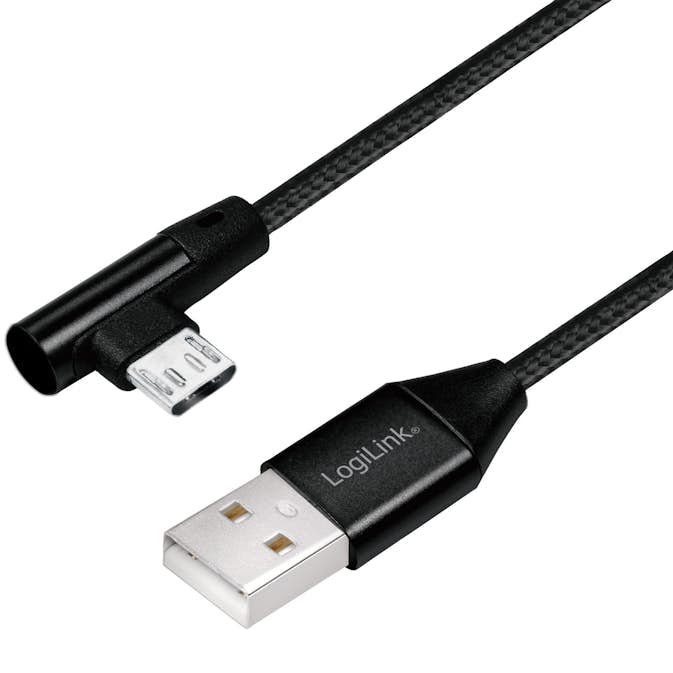Vinklad MicroUSB-kabel LogiLink USB 2.0 15W 1 m