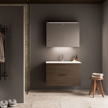 Tvättställsskåp Temal Astra med Tvättställ Onni och Spegelskåp Highlight