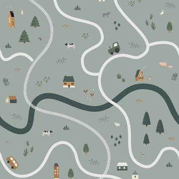 Fototapet ESTAhome Traktorer Och Husdjur Grågrönt EW159056