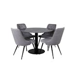 Matgrupp Venture Home Estelle Ø106 med 4 Velvet Deluxe stolar