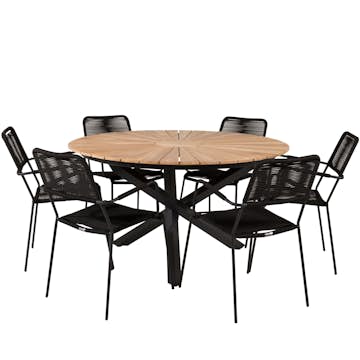 Matgrupp Venture Home Meya Ø140 med 6 Leon Karmstolar