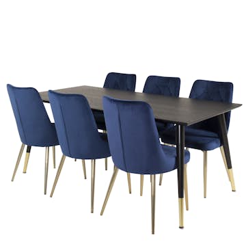 Matgrupp Venture Home Dipp med 6 Velvet Deluxe Sammet Stolar