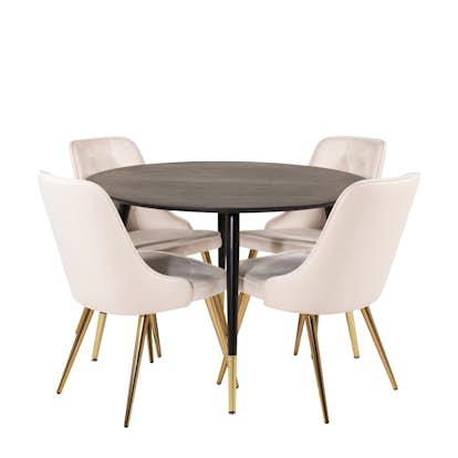 Matgrupp Venture Home Dipp Ø115 cm med 4 Velvet Deluxe Stolar