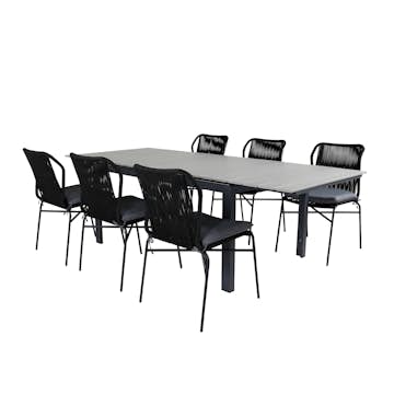 Matgrupp Venture Home Lova 160 med 6 Jefferson Stapelbara Matstolar