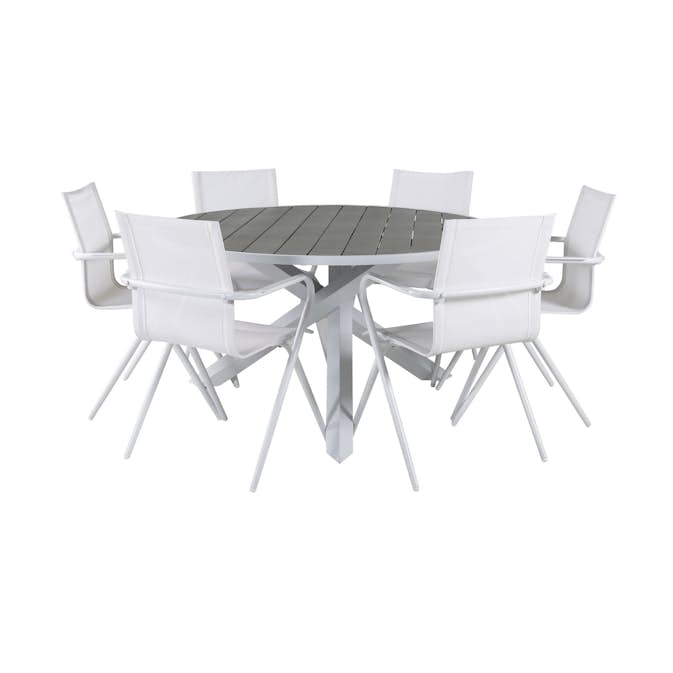 Matgrupp Venture Design Pincy Rund Vit med 6 Aspen Matstolar