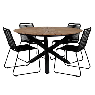 Matgrupp Utomhus Venture Home Mendi Rund med 4 Levi Stol Svart