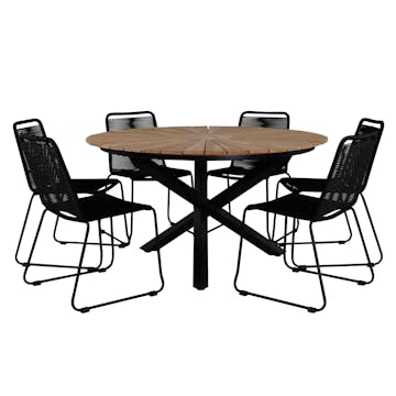 Matgrupp Utomhus Venture Home Mendi Rund med 6 Levi Stol Svart