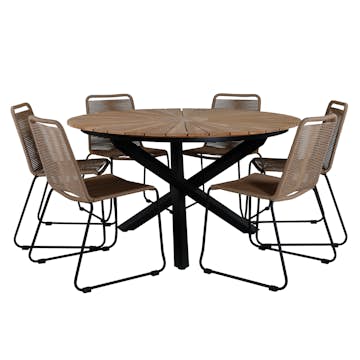 Matgrupp Utomhus Venture Home Mendi Rund med 6 Levi Stol Latte