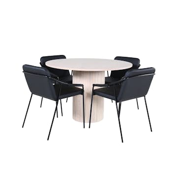 Matgrupp Venture Home med Runt Bianca Matbord och 4 Tjärö Matstolar