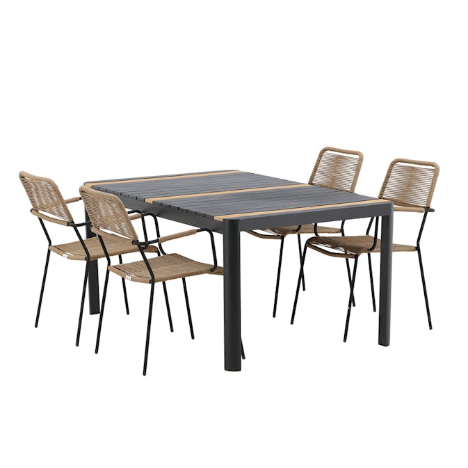 Matgrupp Utomhus Venture Home Togo 150x100 cm med 4 Lindos Trädgårdsstolar med Armstöd