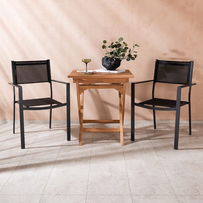 Cafégrupp Venture Home Ghana Teak 70x70 cm med 2 Copacabana Stapelstolar