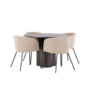 Matgrupp Venture Home Olivia Ø 110 cm med 4 Berit Stolar