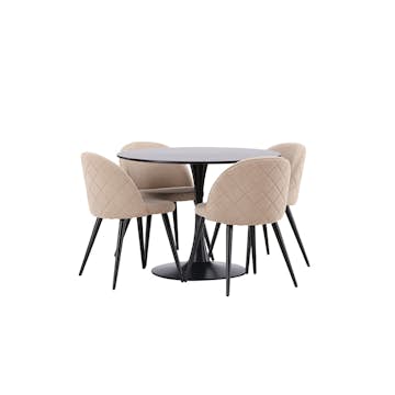 Matgrupp Venture Home Glade Ø 100 cm med 4 Velvet Stolar