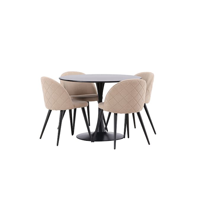 Matgrupp Venture Home Glade Ø 100 cm med 4 Velvet Stolar
