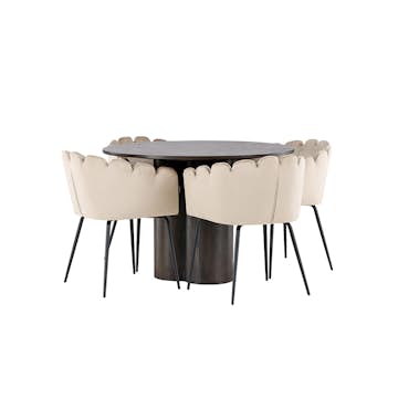 Matgrupp Venture Home Olivia Ø 110 cm med 4 Limhamn Stolar Sammet