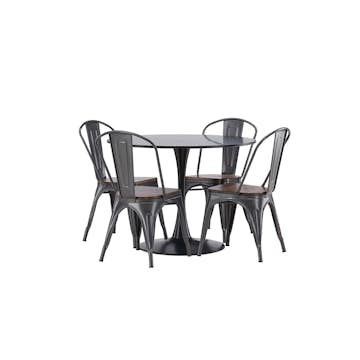 Matgrupp Venture Home Glade Ø 100 cm med 4 Tempe Stolar