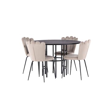Matgrupp Venture Home Copenhagen Ø 115 cm med 4 Limhamn Light Stolar Sammet