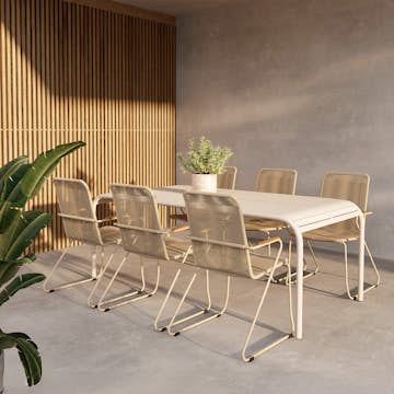 Trädgårdsmatgrupp Venture Home Borneo Rektangulärt Matbord 200x100x75 Beige med 6 st BoisTrädgårdsstolar Beige