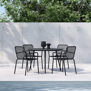 Trädgårdsmatgrupp Venture Home San Vito Matbord Svart med 4 st Peking Trädgårdsstolar Svart