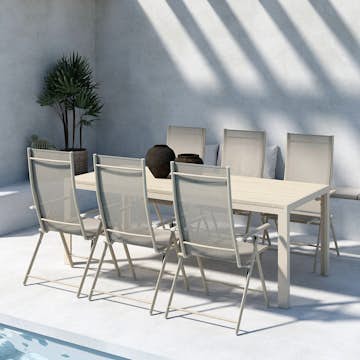 Trädgårdsmatgrupp Venture Home Mirko Matbord Beige med 6 st Levanzo Trädgårdsstolar Beige