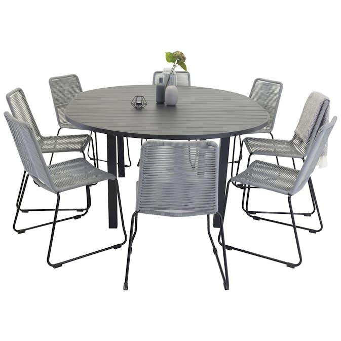 Matgrupp Venture Home Madrid Ø 140 med 8 Leon Matstolar
