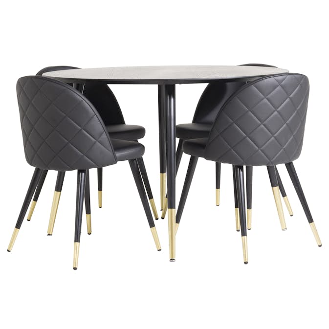 Matgrupp Venture Home Disa Rund med 4 Valentina Stolar Läder