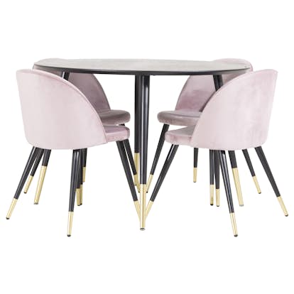 Matgrupp Venture Home Dipp Ø115 cm med 4 Velvet Stolar