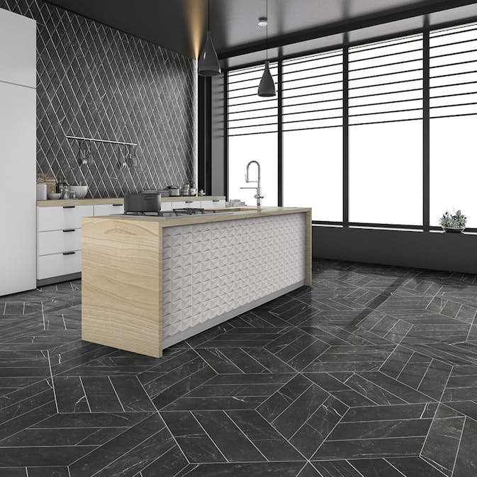 Klinker Hill Ceramic Diamond Svart Vänster 70x40 cm