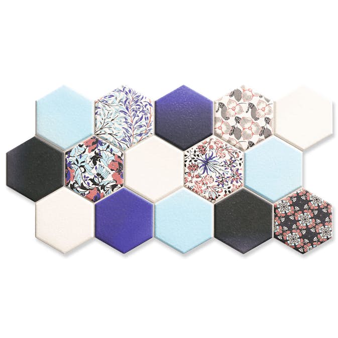 Klinker Hill Ceramic Hex Nouveau Flerfärgad-Blå Matt 27x51 cm