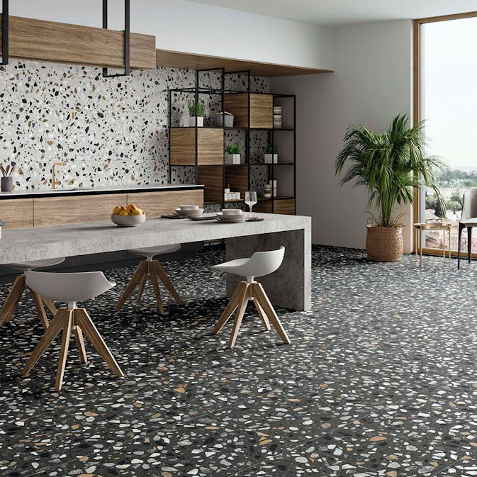 Klinker Hill Ceramic Guss Terrazzo Svart Matt 60x120 cm